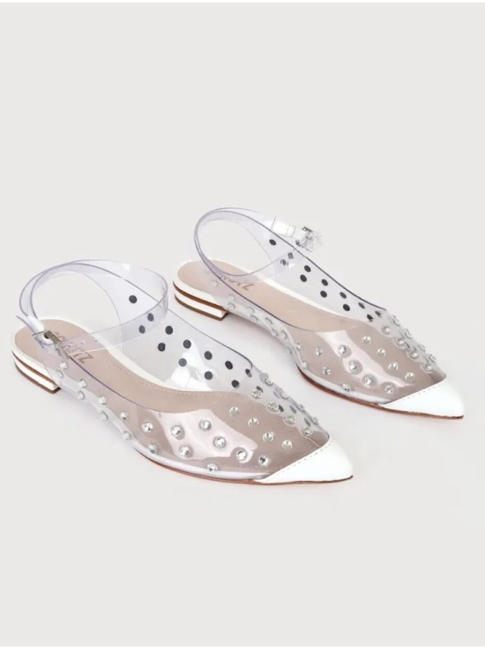 Schutz Biina Clear Vinyl and Leather Rhinestone Pointed-Toe Flats